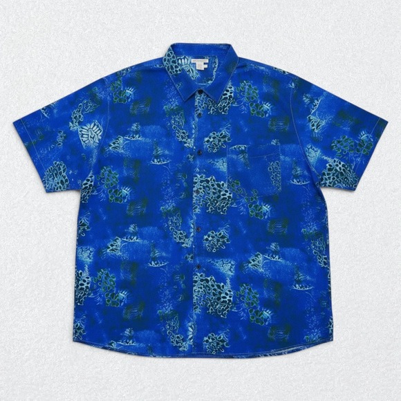 Carbon2Cobalt Other - Carbon 2 Cobalt Button Up Shirt Mens XXL Blue Abstract Floral Linen Viscose